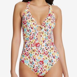 NWT Bleu Rod Beattie Women's Flower Hour Cross-Back One-Piece swimsuit size 8